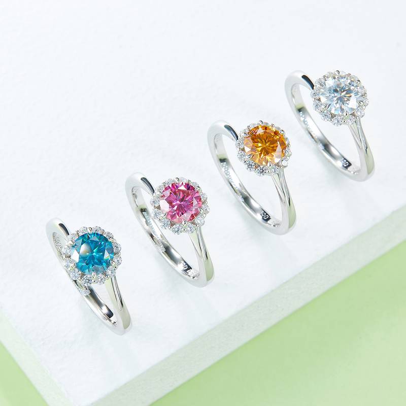 爱火S925银镀白金MoissaniteWomen's Ring1ctD级